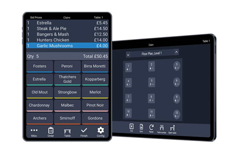 Two ipads showing digital ordering solution for waiters